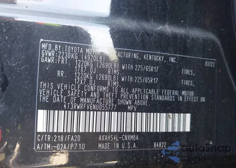 2022 Toyota Rav4 Hybrid Xle z USA, uszkodzony, nr VIN 4T3RWRFV6NU055777